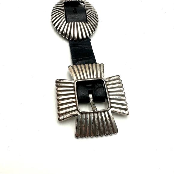 VINTAGE 1993 - Navajo Silver & black Leather Concho unisex Belt main image 10